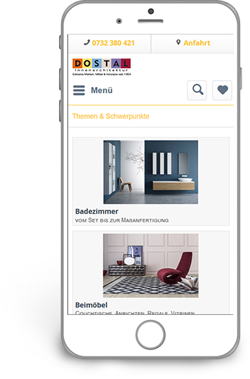 Homepage von Dostal in mobiler Ansicht